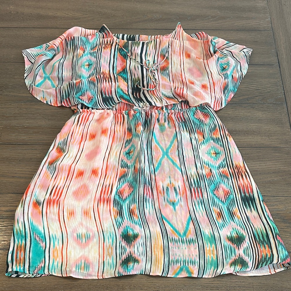 Parker Colorful Striped Fabric Mini Dress Size L